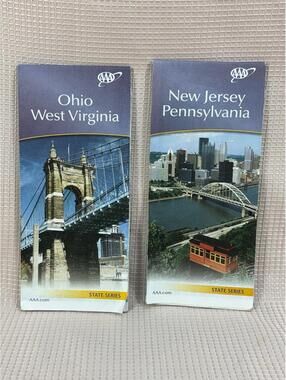 188 - Vintage AAA State maps Ohio & West Virginia / New Jersey & Pennsylvania